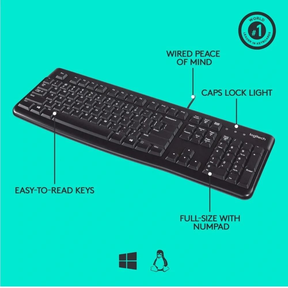 Logitech K120 Wired Keyboard for Windows, Plug and Play. Excellent Condition.